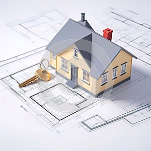 the house model and the house key are on the building plan, the construction plan is a turnkey house,