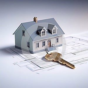 the house model and the house key are on the building plan, the construction plan is a turnkey house,