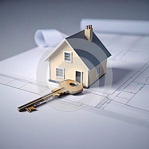 the house model and the house key are on the building plan, the construction plan is a turnkey house,