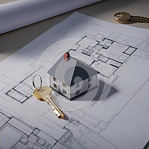 the house model and the house key are on the building plan, the construction plan is a turnkey house,