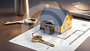 the house model and the house key are on the building plan, the construction plan is a turnkey house,