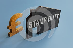 House model with inscription Stamp duty and sign of pound.