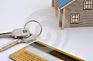 House model, key and credit card