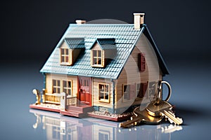 House model and key in insurance broker\'s hand, symbolizing home insurance