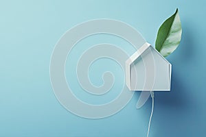 eco house concept with leaf and power plug