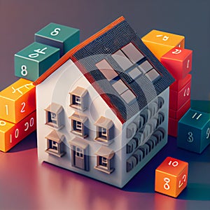 House model made of cubes with calculator buttons 3d Generative AI