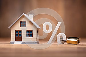 House Model Near Percentage Sign With Keypad Lock photo