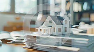 The house model on papers. AI generated