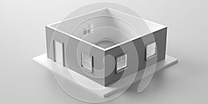 House model roofless isolated against white background. 3d illustration