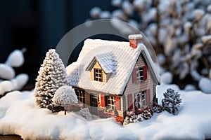 House model in a snowy setting, emphasizing winter heating concept