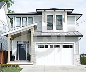 House Modern Custom Exterior Home Gray White Siding photo