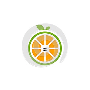 House with Modern fresh orange logo vector illustration, Fresh Orange Slice Logo Design Template