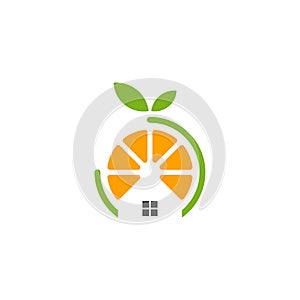 House with Modern fresh orange logo vector illustration, Fresh Orange Slice Logo Design Template