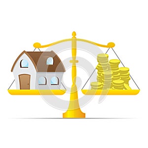 House and money on balance scale