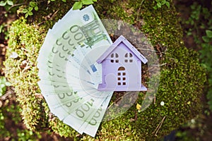 House and money euro. The concept of buying a house,