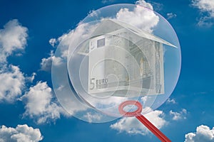 House from money is trapped in a bubble - 3D-Illustration