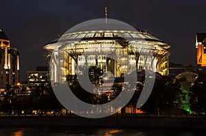 House of Music in Moscow. Night view of the waterfront.