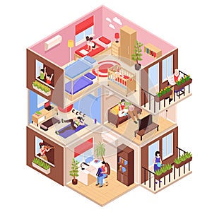 House Neighbors Isometric Composition