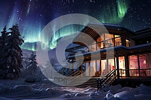 house with the northern lights aurora borealis wallpaper