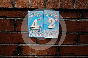 House number 42 on brick walls, Istanbul, Turkey