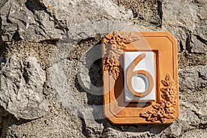 House Number 6 on the wall in Liguria Italy