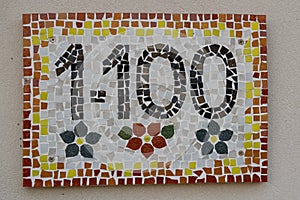House number one thousand one hundred 1100, handmade mosaic tiles