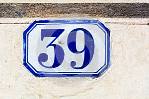 House number thirty nine 39