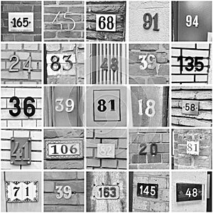 House numbers, large black and white collage