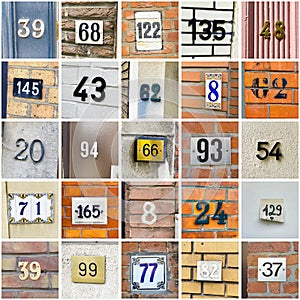 House numbers, large detailed bright collage
