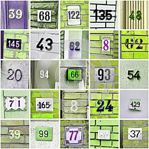 House numbers, large detailed bright collage