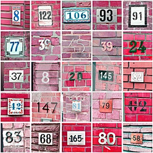 House numbers, large red bright collage