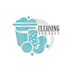 House And Office Cleaning Service Hire Logo Template With Bucket And Sponge For Professional Cleaners Help For The