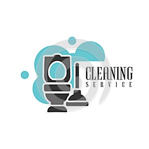 House And Office Cleaning Service Hire Logo Template With Toilet And Plunger For Professional Cleaners Help For The