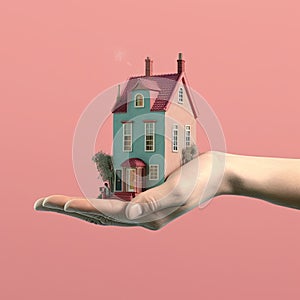 A house in one hand. Real estate sale concept.