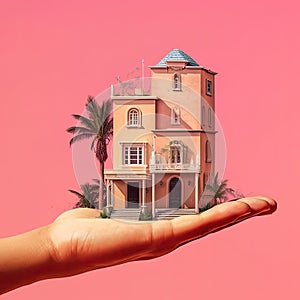 A house in one hand. Real estate sale concept.