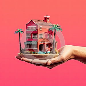 A house in one hand. Real estate sale concept.