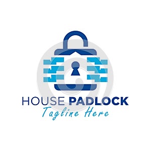 house padlock illustration logo