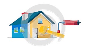 House with paint roller, home improvement in progress, vector design Generative AI