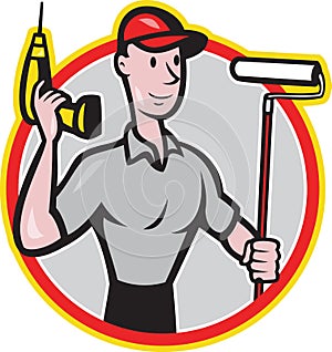 House Painter Paint Roller Handyman Cartoon