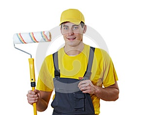 House painter portrait with painting roller photo