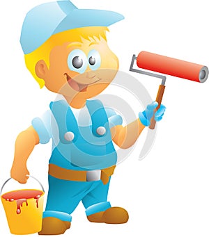 House painter with roller and bucket
