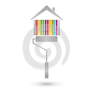 House and painter roller, painter and real estate logo