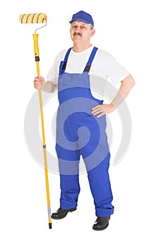 House painter with yellow paint roller