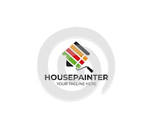 House painting logo template. House and roller brush vector design