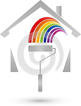 House and painting roller, real estate and painter logo