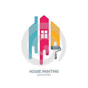 House painting service, decor and repair multicolor icon. Vector logo, label, emblem design.