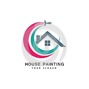 House painting service, decor and repair multicolor icon. Vector logo, label, emblem design. Concept for home decoration, building