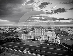 House of Parliament Bucharest Romania black and white version