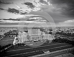 House of Parliament Bucharest Romania black and white version