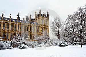 House of Parliament & snow, London photo